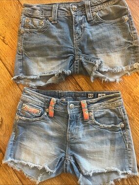 Miss Me Girls Denim Cutoff Shorts with Frayed Hem - 2 pairs Light Blue
